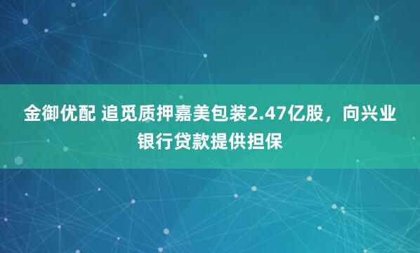金御优配 追觅质押嘉美包装2.47亿股，向兴业银行贷款提供担保