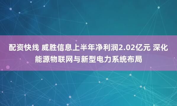 配资快线 威胜信息上半年净利润2.02亿元 深化能源物联网与新型电力系统布局